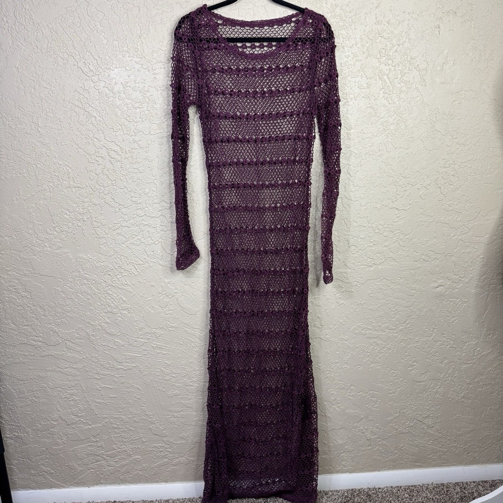 Women's Crochet Knit Swim Coverup Fishnet Maxi Dress Size XS Boho Beach Bodycon